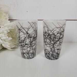 Mid Century Hazel Atlas Black Drizzle Milk Glass Tumbler Set  Retro Drinking Cup